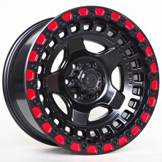 Wheel of3 4x4 9x17 6x1143 ET10 661 Matt Black  Raudona linija